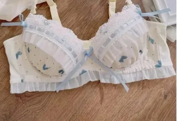 Nippon's Pure Desire Cute Princess Style Thin Cup Σετ σουτιέν Εκτύπωση Χαριτωμένο σουτιέν με φιόγκο Άνετα εσώρουχα δαντέλα Γοτθικό