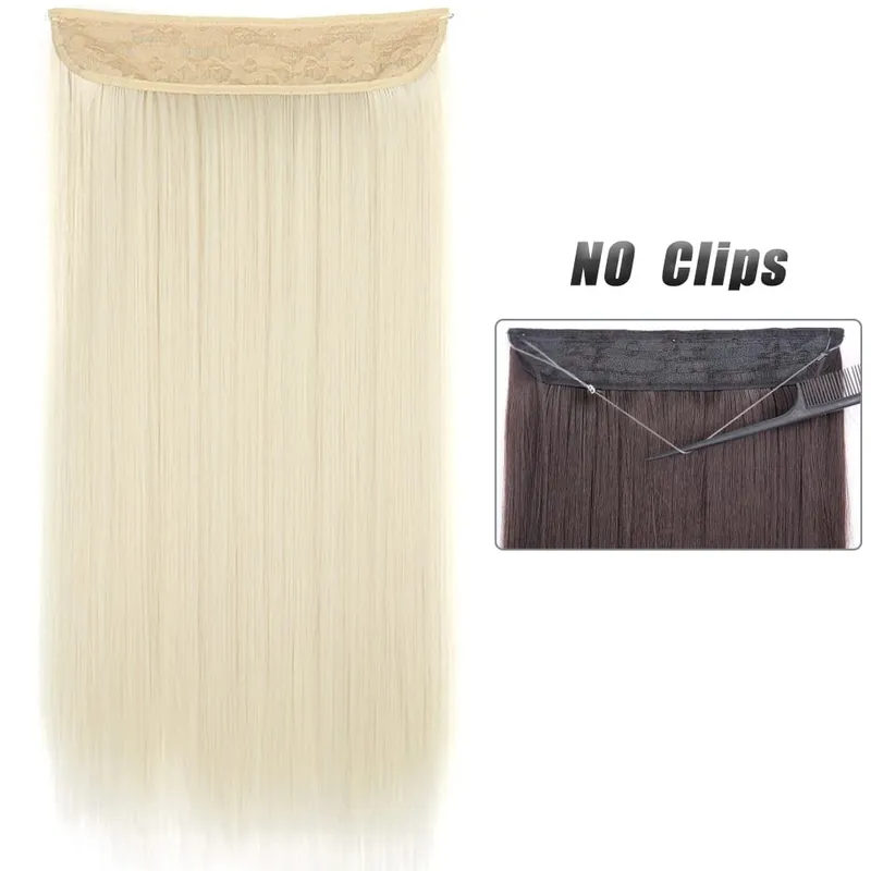 No Clip Natural Hair Extensions Invisible Wire Synthetic Long Straight Black Brown Blonde False Fish Line Hairpiece For Women