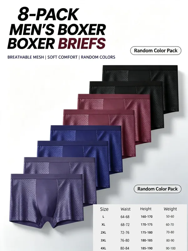 8 Pack Mesh Men's Underwear with Ice Silk Breathable and Comfortable, Fashionable and Sexy Men's Flat Corner Shorts Men Boxer — image 1