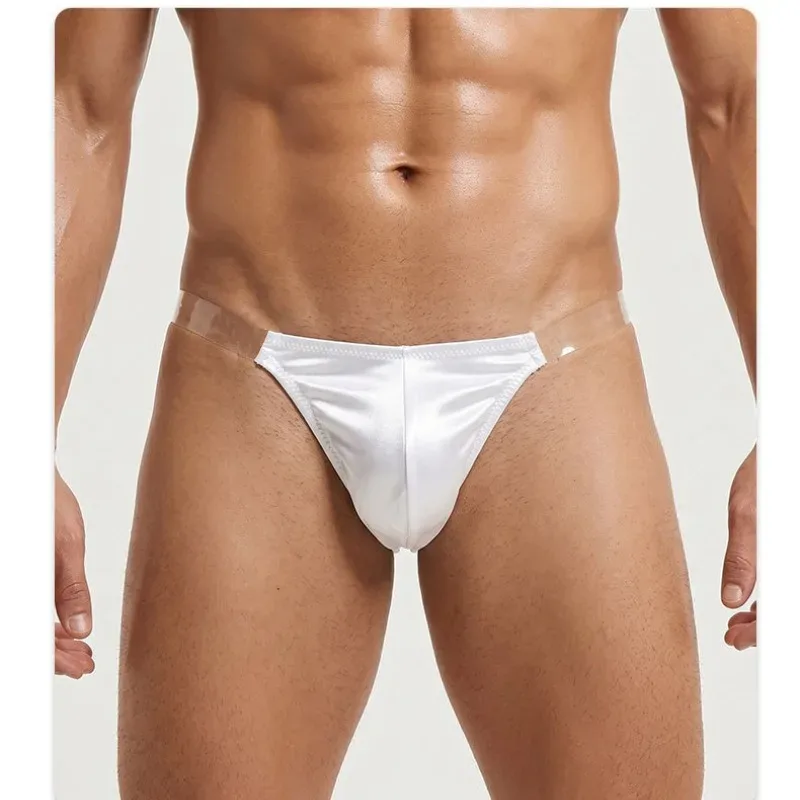 Ice Silk Satin Like Men's Underwear Solid Stretch High Fork Briefs Triangular Panties Bulge Pouch Smooth Breathable Underpant