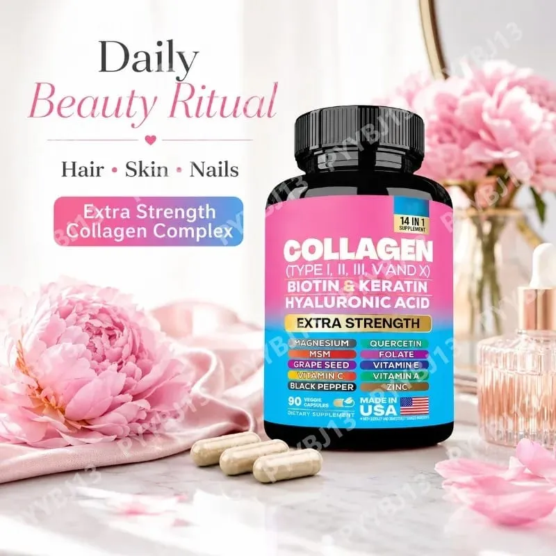 Collagen Biotin Keratin Hyaluronic Acid Capsules Extra Strength with Vitamin A C E and Zinc Skin Health 90 Capsules — image 6