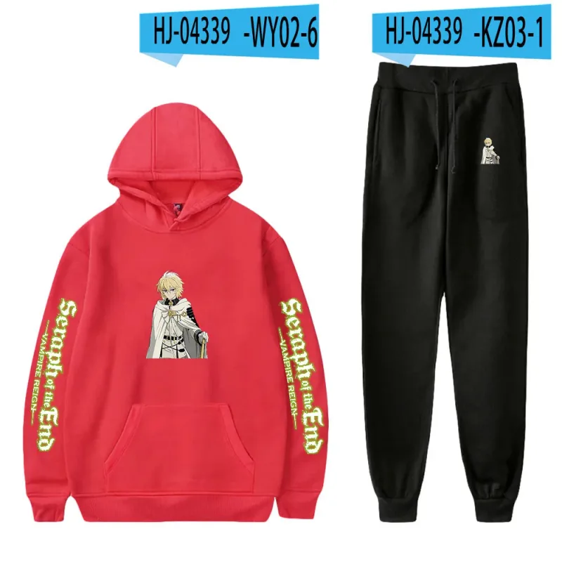 Harajuku Comfortable Seraph of the End Print Sweatshirt Sweatpants Suit Hoodies+ Pantalon Suit Boys/Girls 2 Piece Set na Damit