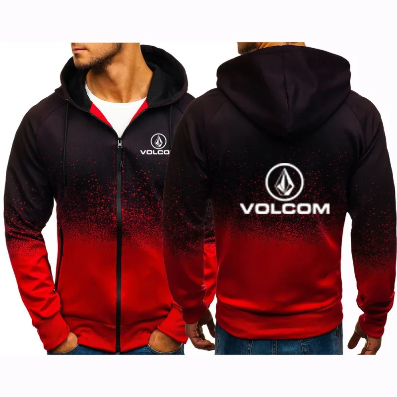 2025 Trendy Zipper Hoodies Bagong Gradient Color Hooded Coat ng Lalaki sa Spring at Autumn na VOLCOM Print Streetwear Jacket — image 3
