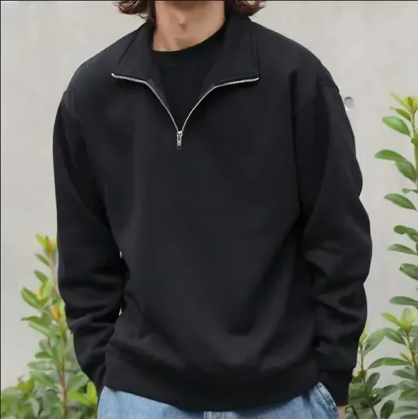 Frühling Herbst neue Casual Halb Zipper stehkragen sweatshirt Trend Einfache schlanke männer Pullover langarm tops männer sweatshirt — image 3