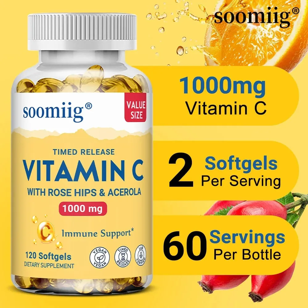 Βιταμίνη C με τριανταφυλλιά & Acerola | 1000 mg | Υποστήριξη δέρματος μαλλιών και νυχιών για υγιή ανοσοποιητική λειτουργία δύο σταδίων με χρονική απελευθέρωση | Μη ΓΤΟ — image 2
