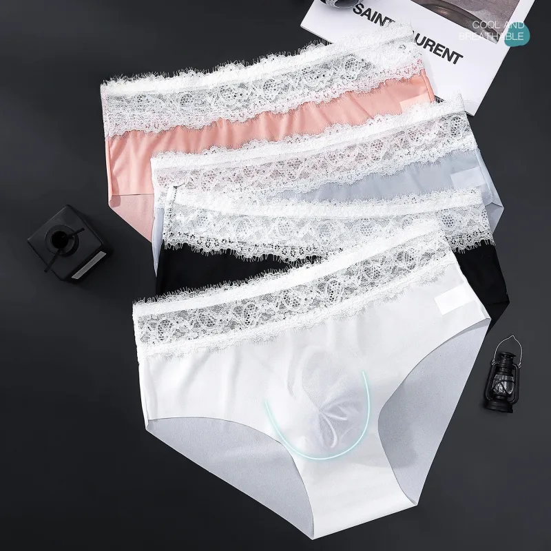 Lace Edge Ice Silk Men's Triangle Pants Traceless Breathable Thin Men's Underwear Low Waist Soft Seamless Comfort Male Briefs — image 2