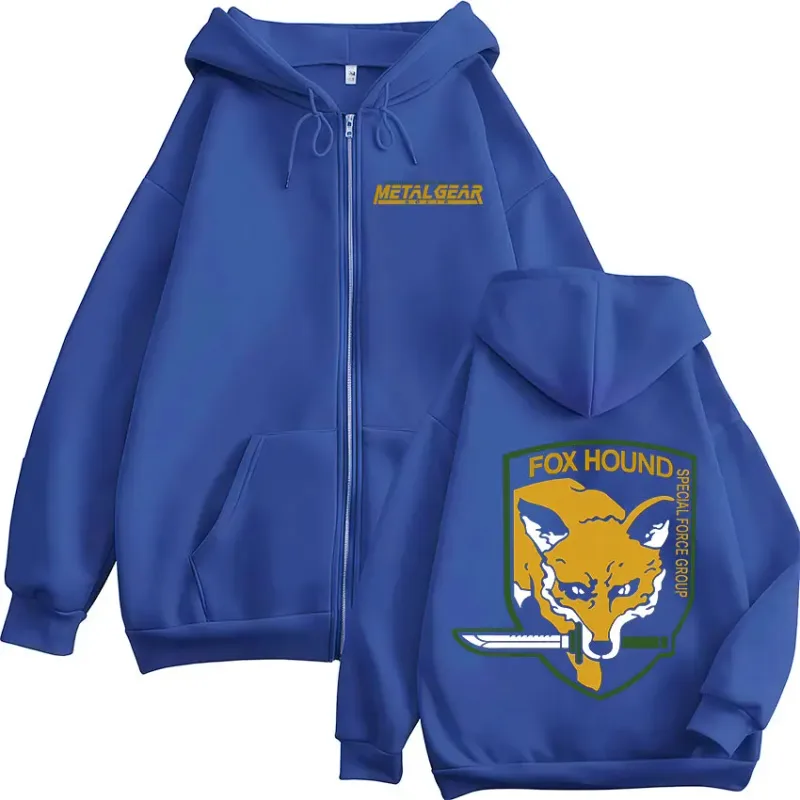 Engrenagem de metal sólido jogo fox hound logotipo impressão zíper hoodies roupas masculinas femininas moda pullovers zip up moletom com capuz jaquetas — image 6