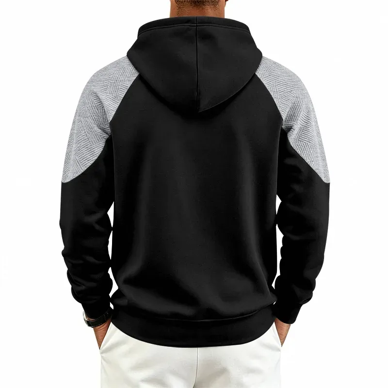 Men Patchwork Color Block Pullover Hoodie Drawstring Kangaroo Pocket Long Sleeve Loose Sweatshirt Autumn Winter Streetwear Tops — image 28