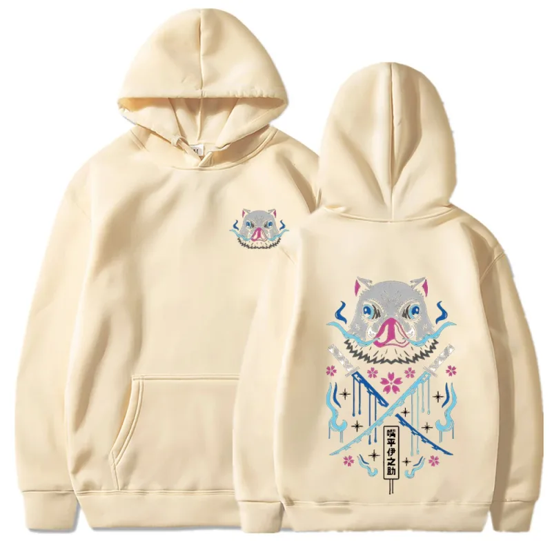 Inosuke anime hoodies das mulheres dos homens kimetsu não yaiba kawaii manga sweatshirts gótico harajuku com capuz pulôver casual streetwear