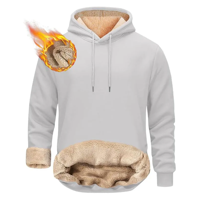 Winter Men's Warm Hoodies Sports Makapal na Sweatshirts Windproof Thermal Casual Solid Color Loose Long Sleeve Pullover Streetwear — image 7
