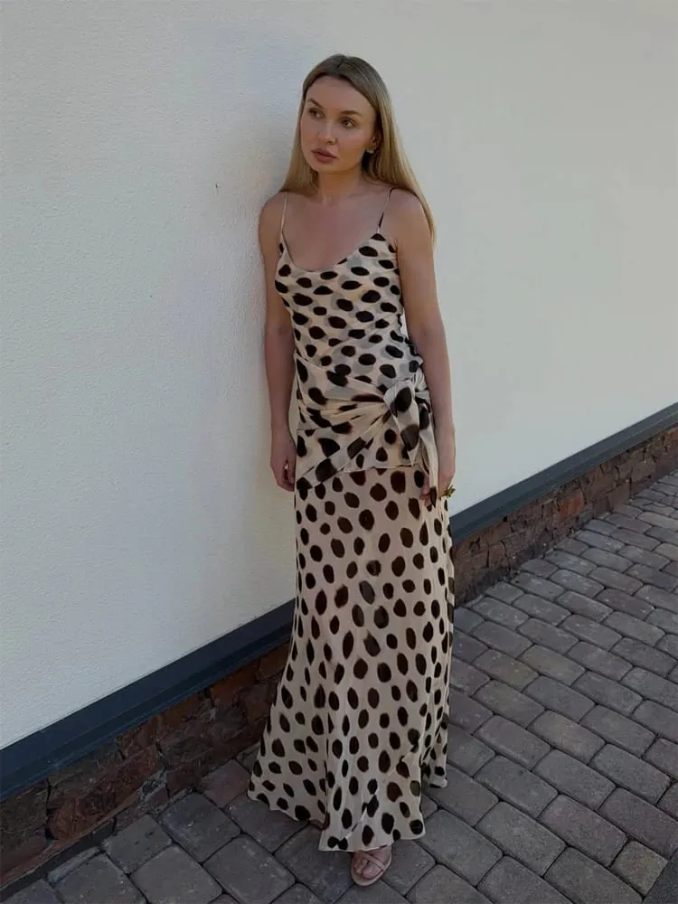Retro Pöttyös Sling Maxi Ruha Női Szexi U-nyakú ujjatlan, derékba szorított Bodycon ruhák 2026 Nyári buli vakációs köntösök — image 7