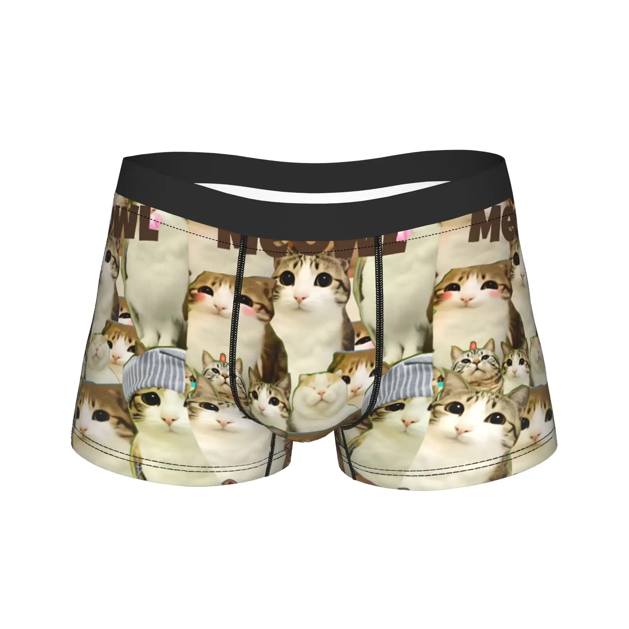 Meowl Cat Owl Cute Pet Stickers Underwear Comfortable Panties Customs Boxer Brief For Males 3D Pouch Oversize Trunk — image 1
