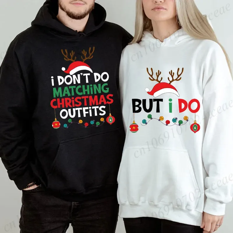 Par julmatchande huvtröjor Set I Don't Do Matchande juldräkter Tryck Sweatshirts Jul Familjefest Matchande toppar — image 3