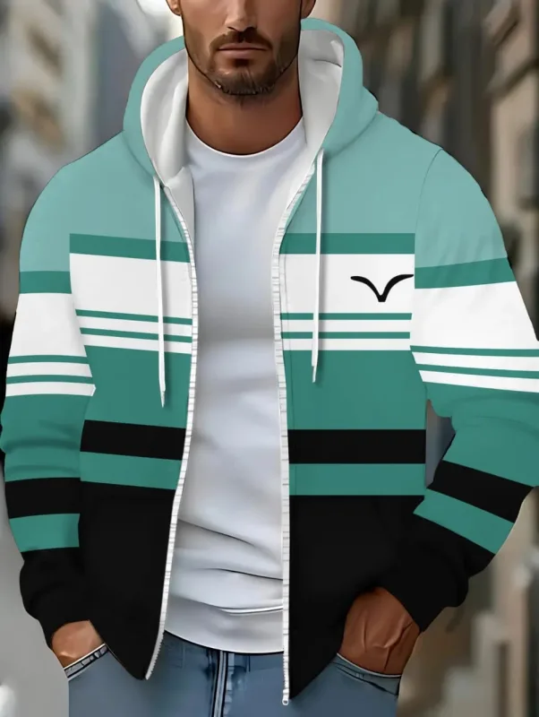 Hoodies for Man Striped Print Full Zip Sweatshirt Outdoor Wear Man Hoodie Fashion Casual Loose Sports Tops Pullover Man Clothing — image 16