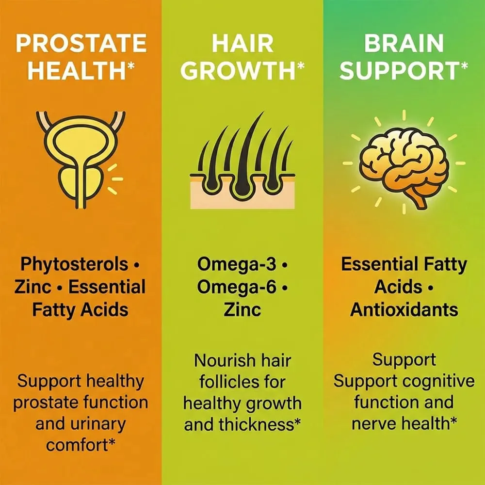 Pumpkin Seed Oil Capsules 1000mg Supports Prostate Urinary Bladder & Hair Health for Men Cardiovascular Health Non-GMO — image 5