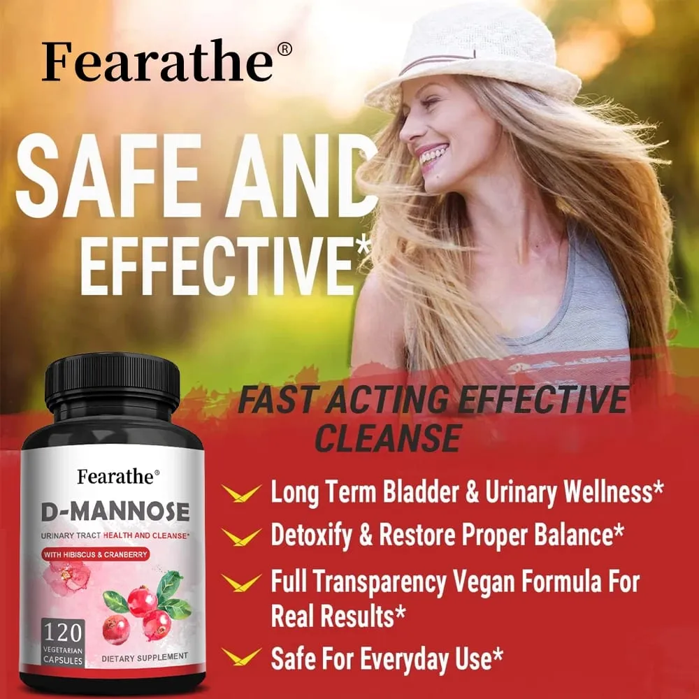 D-Mannose All-natural Urinary Tract Health Support Supplement Helps with Bladder Health Dietary Supplement 120 Capsules
