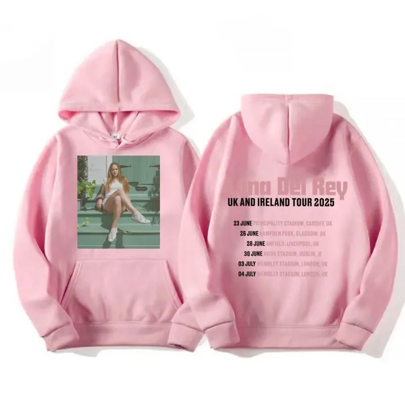 Lana Del Rey UK & Ireland Tour 2025 Gráfico Hoodies Homens Mulheres Moda Estética Casual Pulôveres Manga Longa Moletons com Capuz
