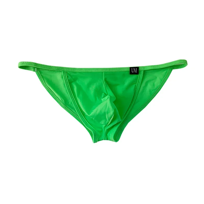 Cuecas sexy masculinas ultrafinas de seda gelo cuecas dupla divisão biquíni com buracos personalizado u-convexo design calcinha — image 11