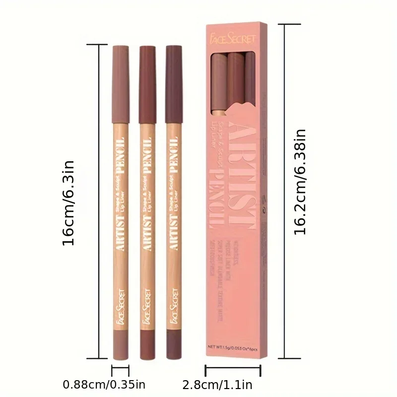 Face Secret 3 τμχ Σετ Nude Lip Liner Φυσικό ματ μακράς διαρκείας αδιάβροχο μακιγιάζ με μολύβι χειλιών με γάντζο γραμμής υψηλής χρωστικής — image 6