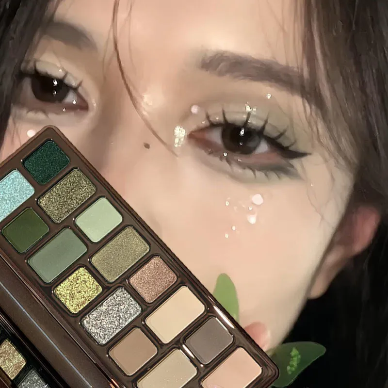 16 Χρώμα Green Pearl Eyeshadow Palette Makeup Waterproof Lasting Diamond Glitter Eyeshadow Sparkling Crystal Eye Makeup Cosmetic — image 6