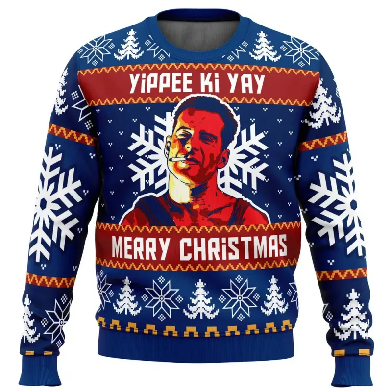 Yippee Ki Yay Die Hard Print Masculino Feio Natal Crewneck Moletom Macio Confortável Estilo Relaxado Plus Size Outono Inverno