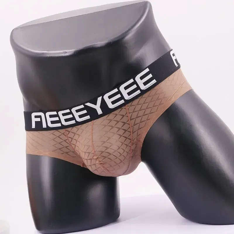 Sexy Men Underwear Ice Silk Rhombus Ultra-thin Transparent Soft Man Briefs Hip Lifting Breathable Elastic Mens Panties Low Waist — image 1