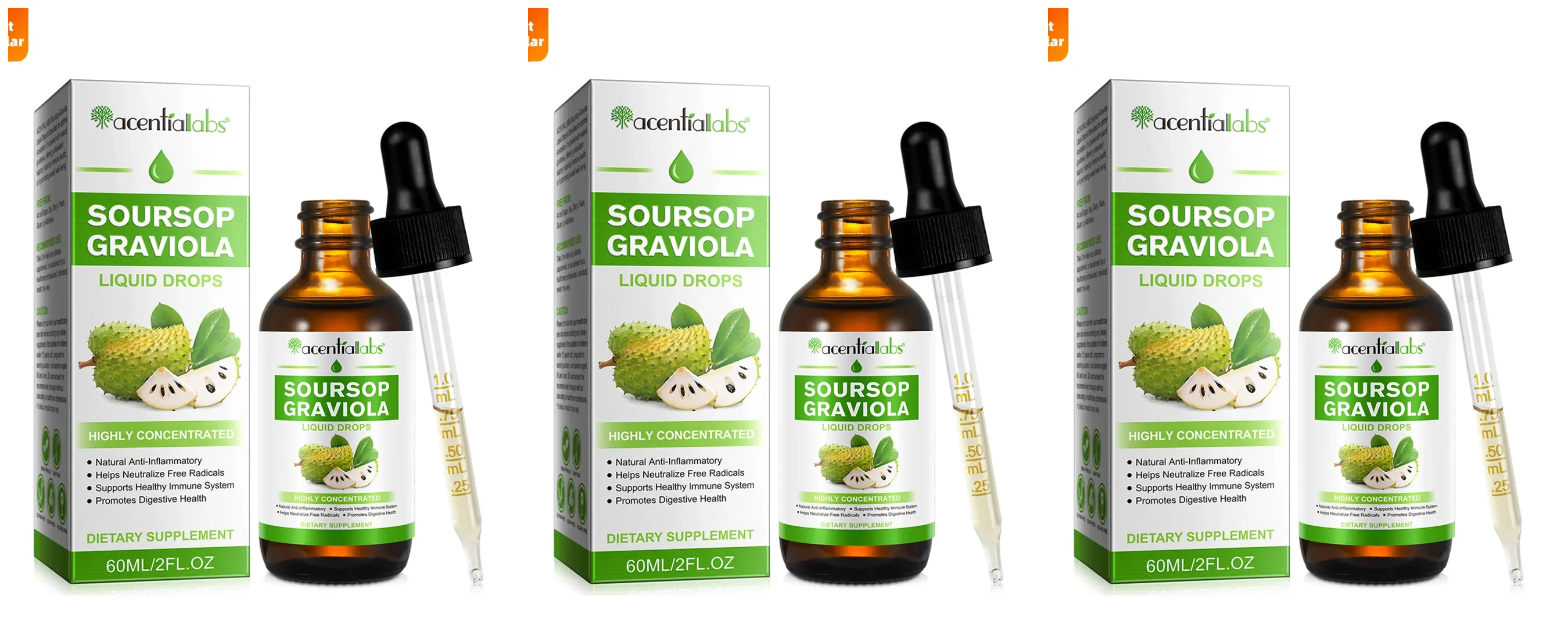 Acentiallabs Hot Sale 60ml Soursop Bitter Liquid Drops Συμπληρώματα Διατροφής 100% Pure Organic Soursop Graviola Extract for Adlut
