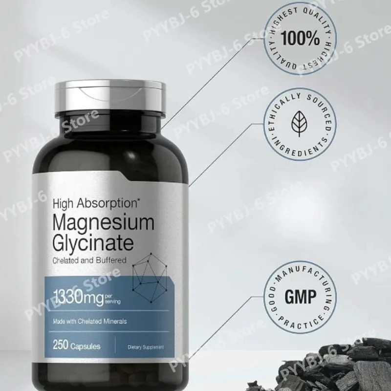 Magnézium-glicinát 1330mg (elemi magnézium) 250 kapszula kelát pufferolt ásványi anyagok, nem GMO, gluténmentes étrend-kiegészítő