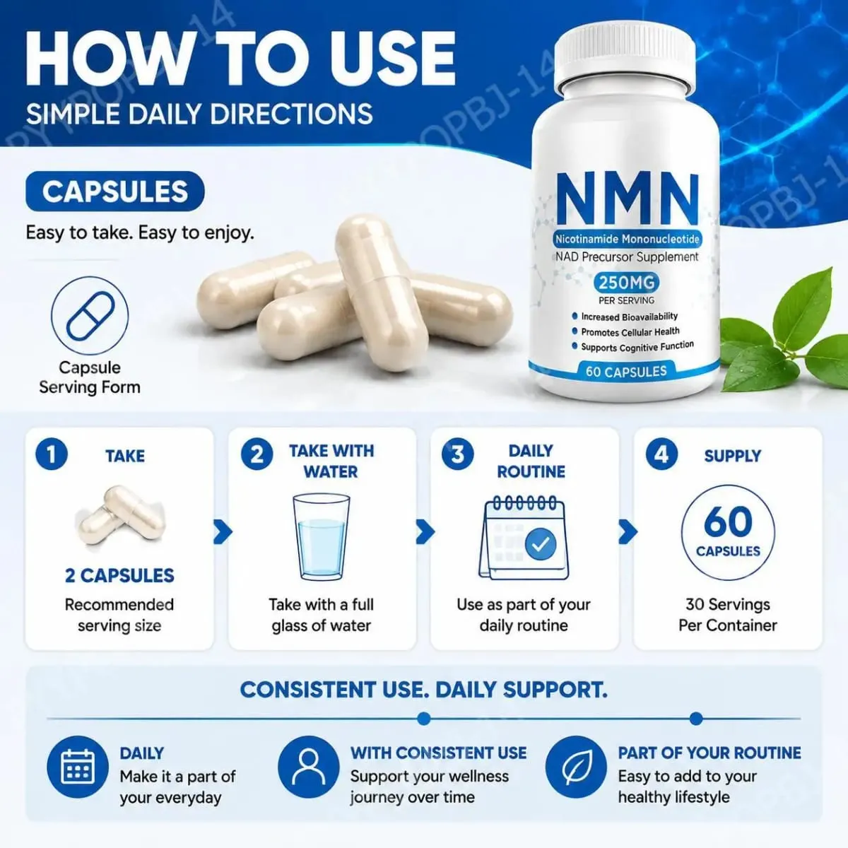 NMN nikotinamid mononukleotid kapszula 250 mg adagonként Megnövelt biológiai hozzáférhetőség elősegíti a sejtek egészségét 60 kapszula — image 7