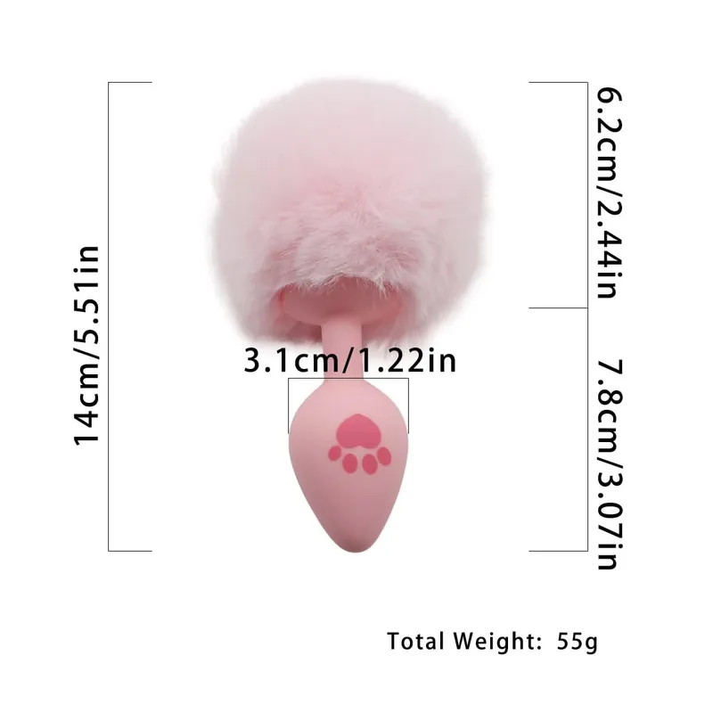 4 Sizes Cute Pink Cat's Paw Print Silicone Anal Plug Soft Tail Butt Plug Adult Game Anal Beads Erotic Cosplay Sex Toys For Women — image 9