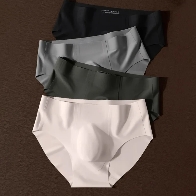 Men Thin Seamless Ice Silk Briefs Underwear 3D Bulge Pouch Breathable Underpants Breathable Quick Dry Male Panties Solid Color — image 2