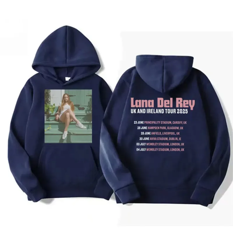 Lana Del Rey UK & Ireland Tour 2025 Gráfico Hoodies Homens Mulheres Moda Estética Casual Pulôveres Manga Longa Moletons com Capuz