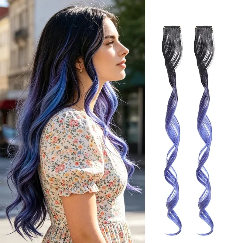 Gradient Wave Clip - in Hair Extensions 2 τμχ Χρώμα συνθετικών ινών - Blocked Tassel Ear - Side Dyeing for Daily Party Cosplay — image 9