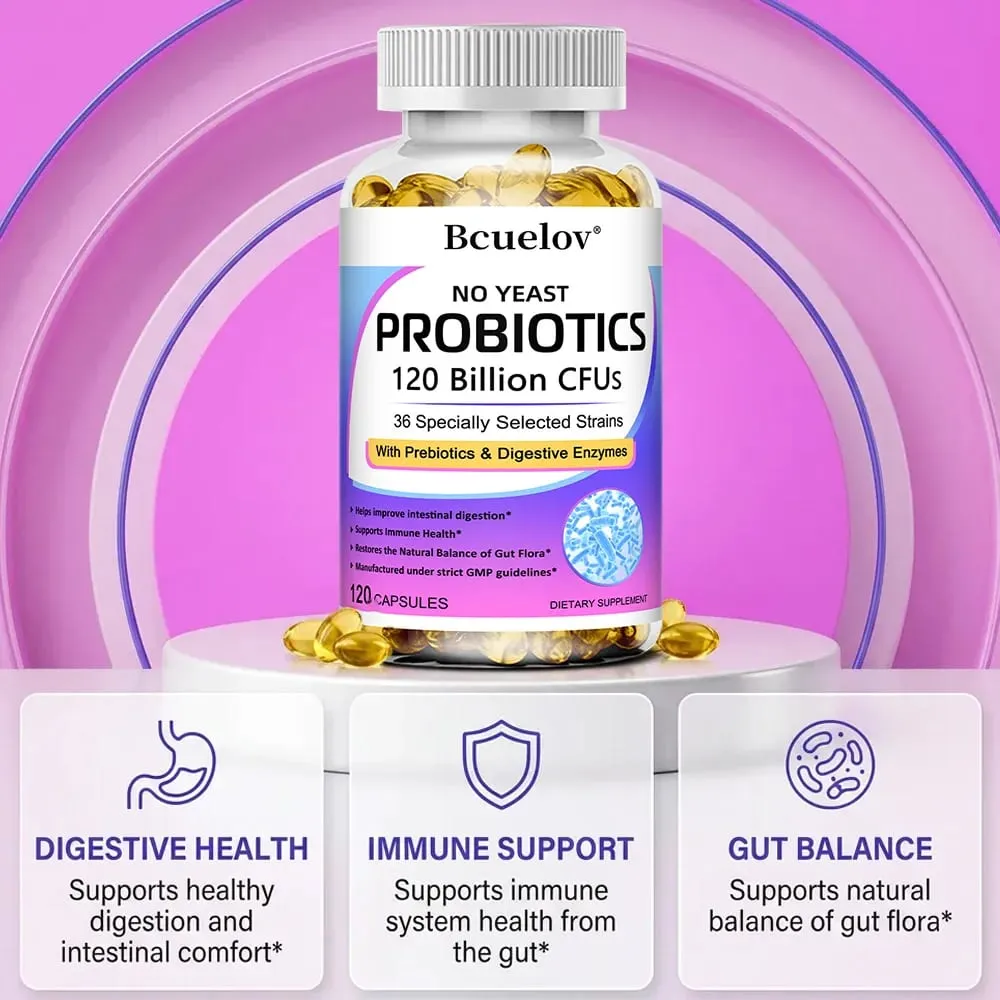 Probiotics 120 Billion CFU with Prebiotics & Digestive Enzymes Supports Digestion Gut Flora Bloating Relief & Immune Health — image 4