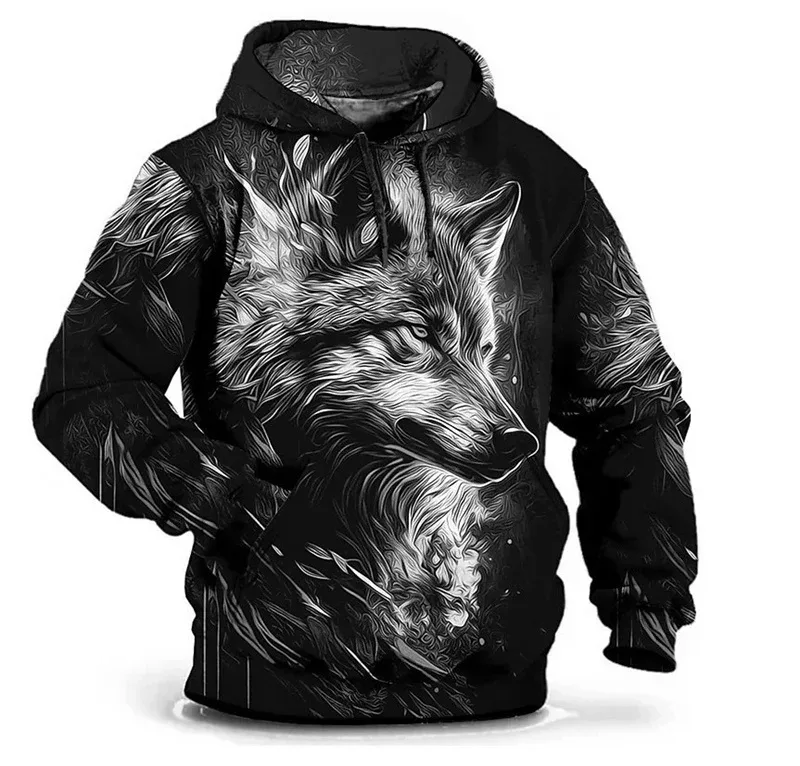 Mode Wolf Mönster Luvtröjor Herr Långärmade Street Hip Hop 3d Djurtryck Huvtröjor 6XL Plus Size Casual Hoodie — image 1