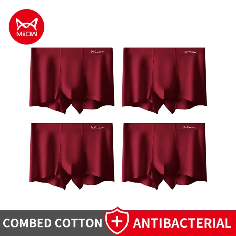 MiiOW 4Pcs Cotton Winter Men Underwear 7A Antibacterial Men's Panties Lucky Red Mens Underpants Plus Size Man Boxershorts L-5XL