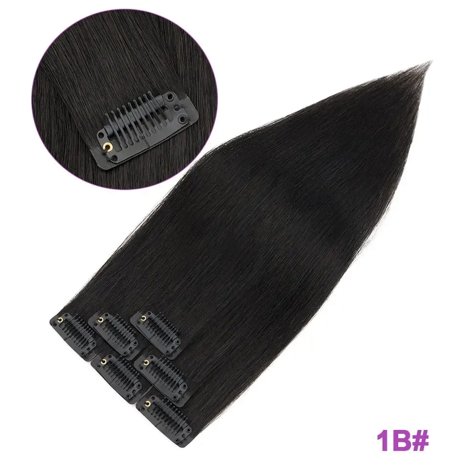 S-noilite Seamless PU Thin Weft 6Pcs Clip in Hair Extensions Real Human Hair Straight Soft Silk Clip in Extensions for Women