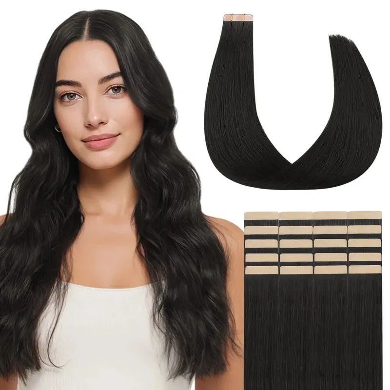 Sunmofavo Tape In Remy Human Hair Extensions Παχιά μεταξένια ίσια φυσική καφέ αόρατη ταινία 20 τμχ. — image 8