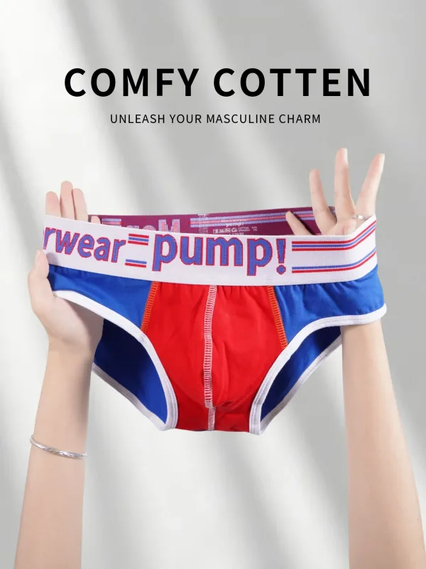 Panlalaking Cotton Color Block Brief, Pump! Logo Wide Waistband Low Rise Sexy 3D Convex Pouch Underwear 3256813080433415 — image 26