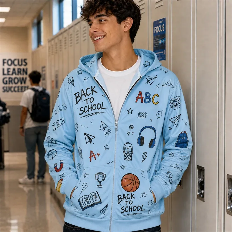Zip Hoodie Men Back To School 3d Print A+ Graphic Basketball Book Pattern Hoodie New Y2k Gift Casual Street Hooded Sweatshirt — image 3