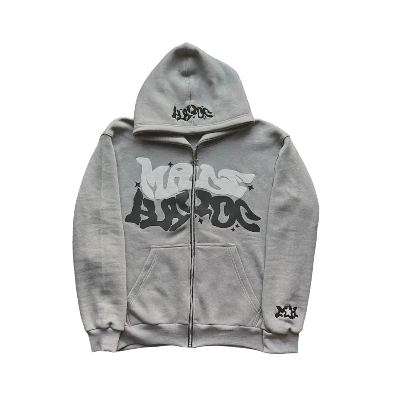 Moletom masculino retrô americano com zíper estampado com capuz unissex outono e inverno cardigan aberto — image 7