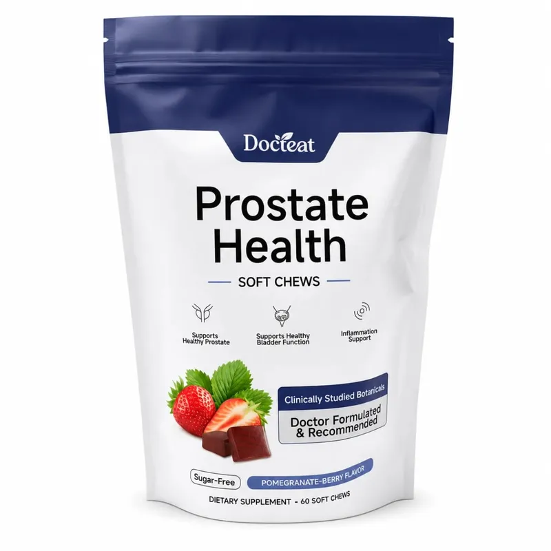Docteat Prostate Health Soft Chews 60 Count Sugar-Free Pomegranate-Berry Flavor Daily Support with Reishi Extract Zinc Vitamin C
