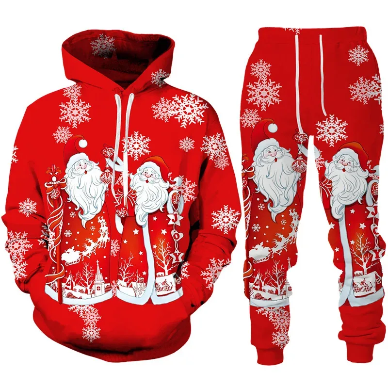 Fashion Funny Santa Claus 3D Print Tracksuit Set Man Woman Hoodie+Pants 2pcs Set Oversized Casual Christmas Party Couple Clothes — image 6