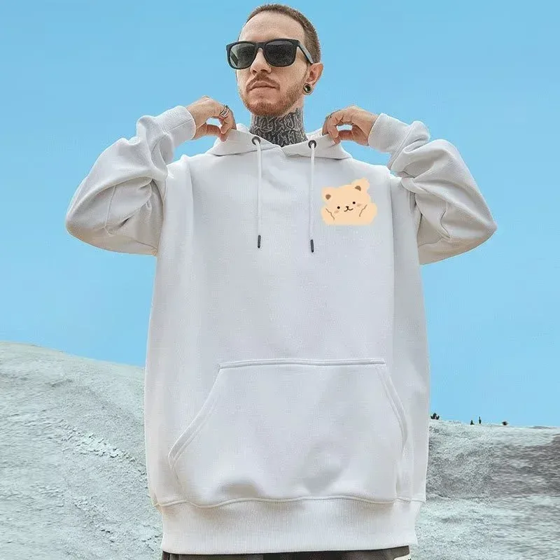 M-8XL Style américain rue marron mignon ours imprimé sweat à capuche Couple sweat à capuche étudiant grand doux velours à capuche pull — image 6