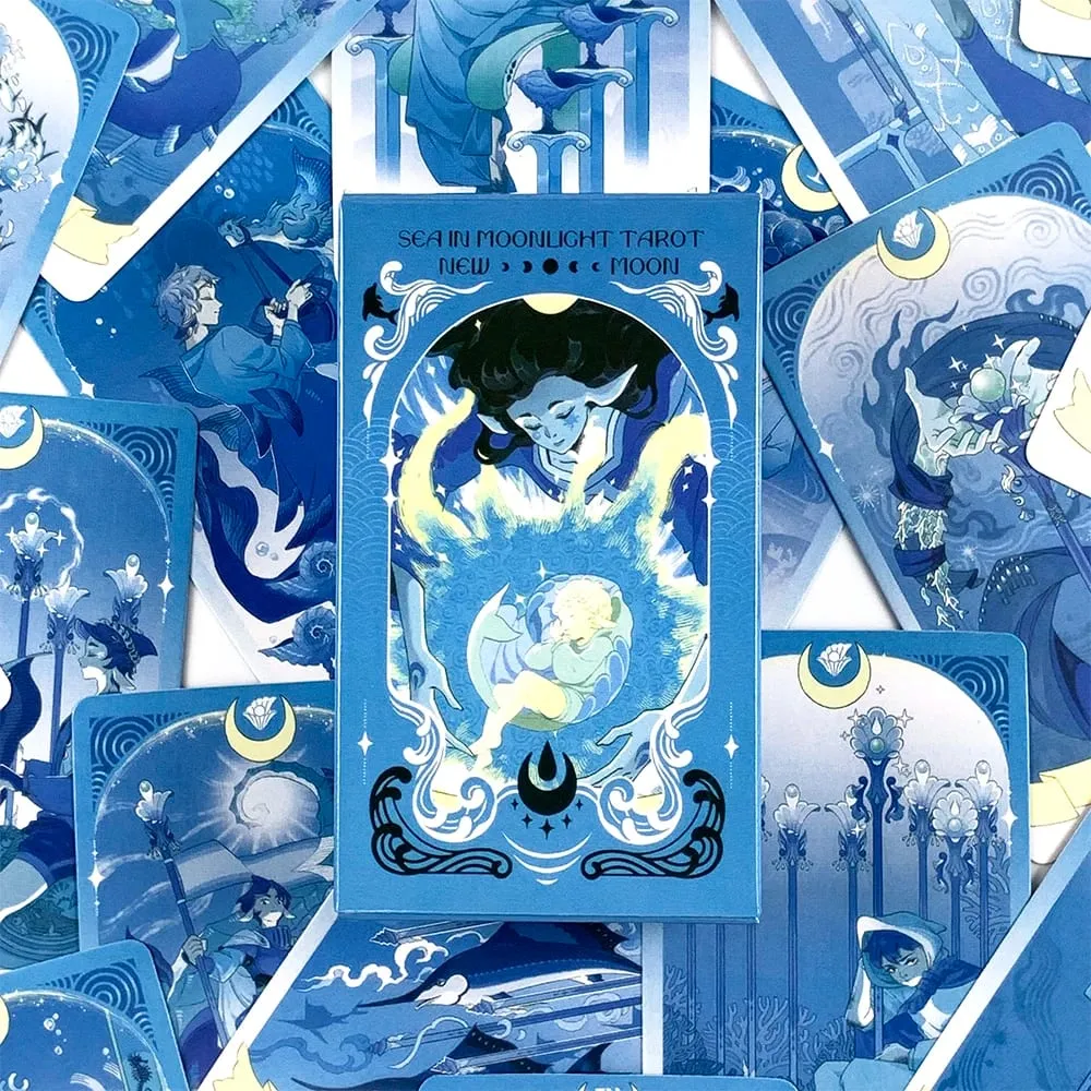 Sea in Moonlight Tarot kártyák 78 kártyás angol nyelvű jóslás társasjátékok, amelyek tökéletesek az érzelmi gyógyuláshoz és az intuitív olvasáshoz