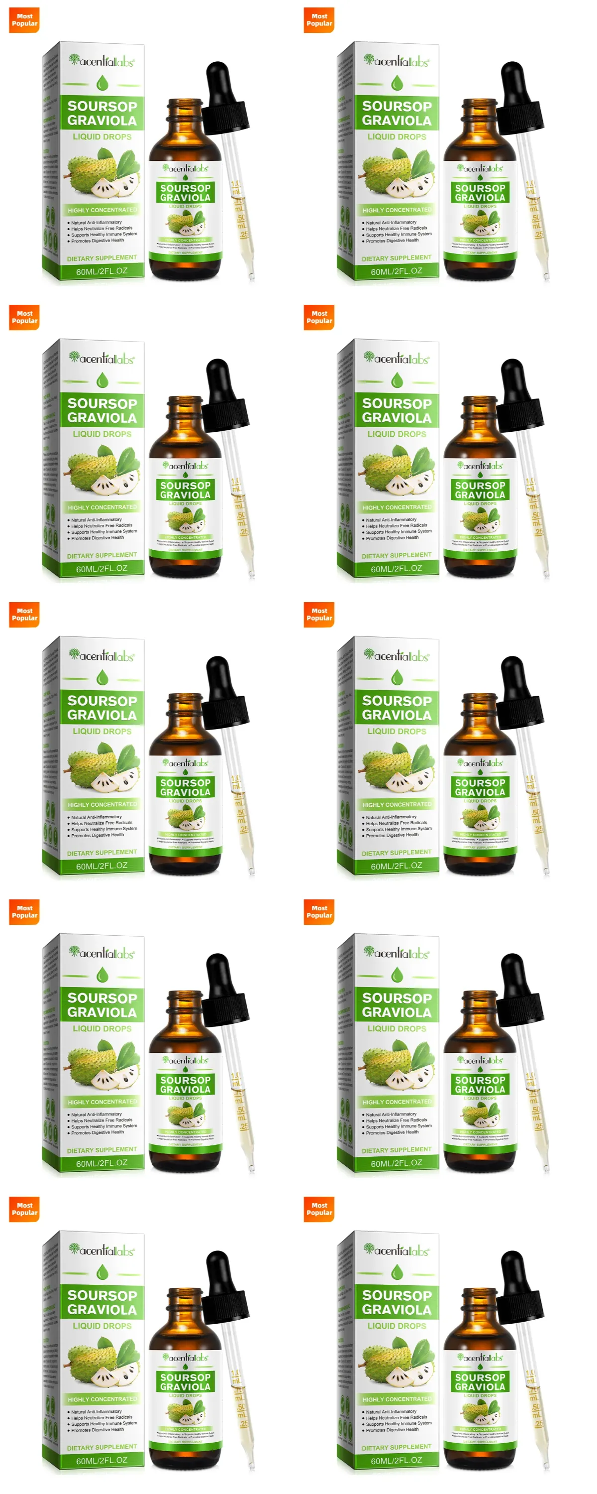 Acentiallabs Hot Sale 60ml Soursop Bitter Liquid Drops Συμπληρώματα Διατροφής 100% Pure Organic Soursop Graviola Extract for Adlut