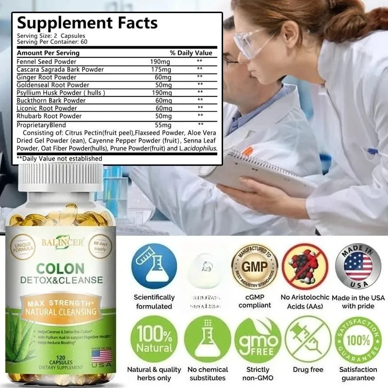 Balincer Colon Cleansing Supplement - Full Body Colon Digestive Regulation and Gut Health for Men and Women 120 Capsules — image 6
