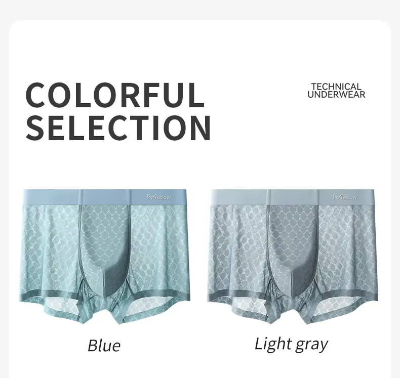 Miiow 3 pçs sem costura de seda gelo boxer roupa interior dos homens verão malha respirável calcinha antibacteriana homem cuecas boxers