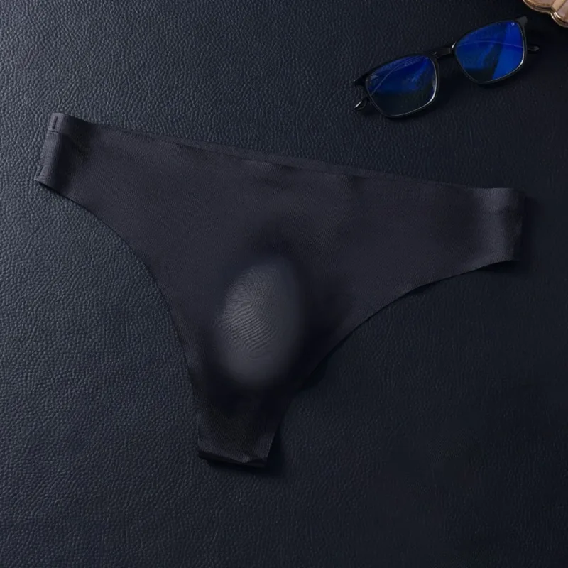 Men Seamless Ice Silk G-String Underwear 3D Bulge Pouch Low-rise T-Back Thongs Low Rise Men Bikini Briefs U Pouch Lingerie — image 3