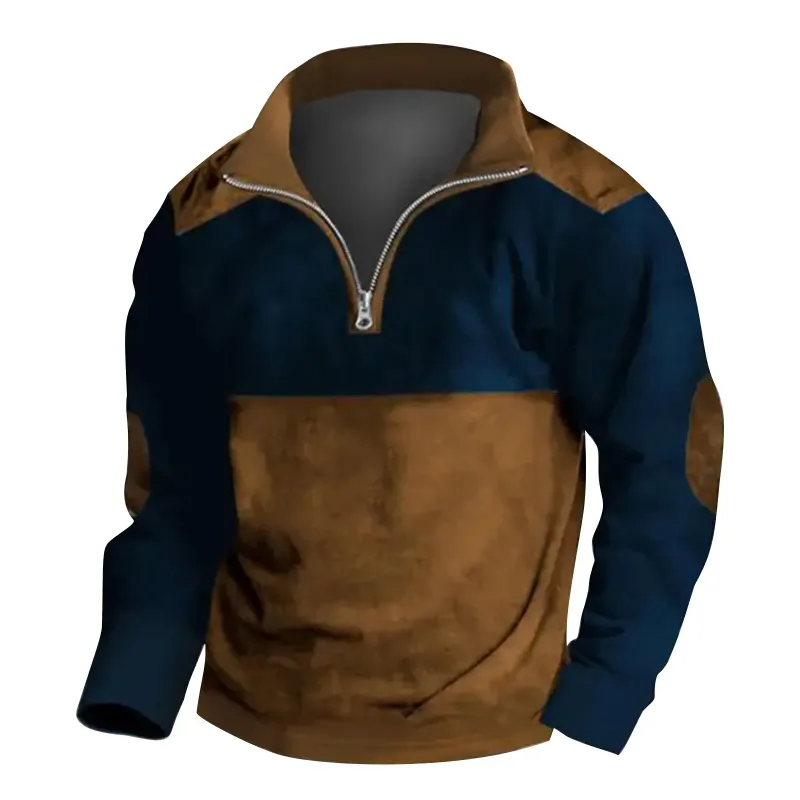 Fashion Vintage Men's Clothes Casual Half Zip Long Sleeve Sweatshirts Street Trend Stand Collar Top Autumn Oversized Hoodies Tee — image 5